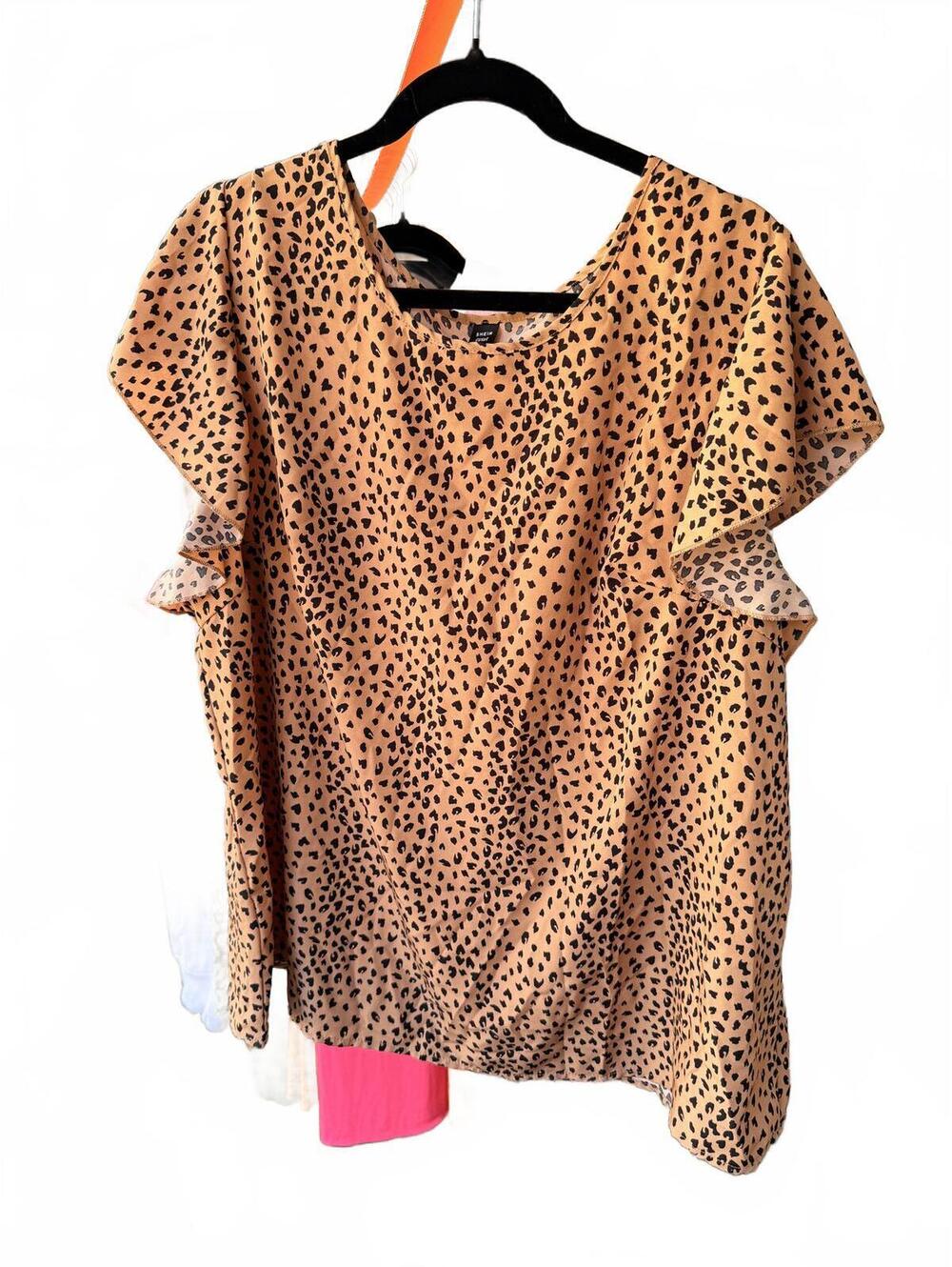 SHEIN Curve 3XL Leopard Print Short Sleeve Blouse